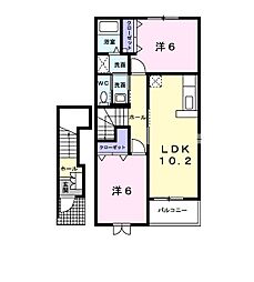 デルソーレＣ 2階2LDKの間取り