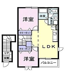 JR常磐線 神立駅 徒歩9分の賃貸アパート 2階2LDKの間取り