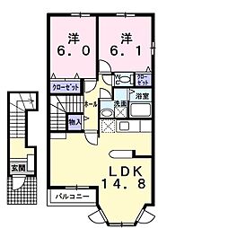 JR東海道本線 大垣駅 バス12分 西濃運輸前下車 徒歩5分の賃貸アパート 2階2LDKの間取り