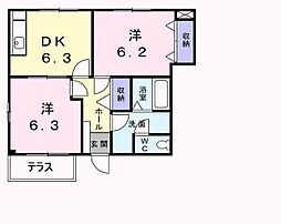 エクセル58Ｂ 1階2DKの間取り
