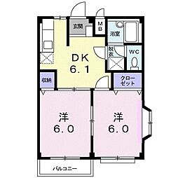 エルディム川花 2階2DKの間取り