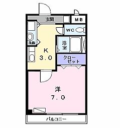 ビーライン千鳥 2階1Kの間取り