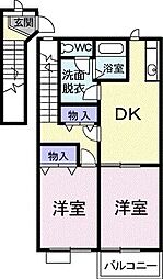 シャルマン雅Ａ 2階2DKの間取り