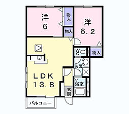 プレステージガーデン 1階2LDKの間取り