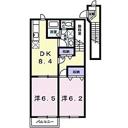 カラバッサ小野Ａ 2階2DKの間取り