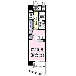 近鉄京都線 大久保駅 徒歩18分の賃貸マンション 6階ワンルームの間取り