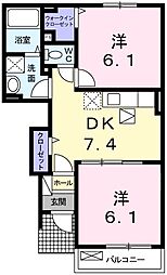 クレアール 1階2DKの間取り
