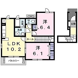 アルトピアーノ一色 2階2LDKの間取り