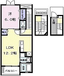 名鉄犬山線 上小田井駅 徒歩14分の賃貸アパート 3階1LDKの間取り