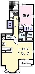 ブライトフラワーD 1LDKの間取図画像