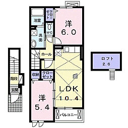 JR東海道本線 島田駅 バス18分 初倉中学入口（自主）下車 徒歩18分の賃貸アパート 2階2LDKの間取り