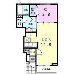 小田急多摩線 黒川駅 徒歩8分の賃貸アパート 1階1LDKの間取り