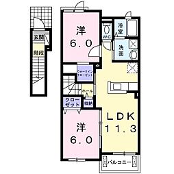アンジュ・ブローテＢ 2階2LDKの間取り