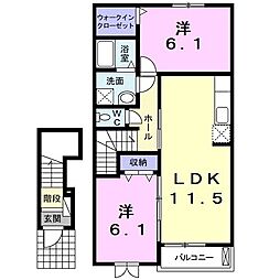 名鉄河和線 植大駅 徒歩12分の賃貸アパート 2階2LDKの間取り