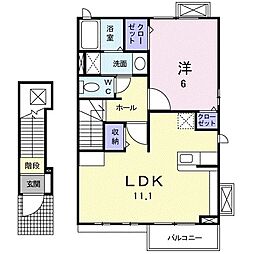 ソレイユ・西口Ｃ 2階1LDKの間取り
