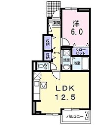 水木コーポI 1階1LDKの間取り