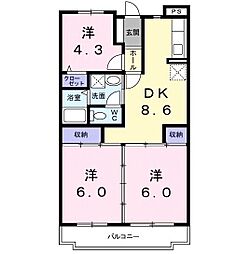 日野市民住宅第1かしの木ハイツ 3DKの間取図画像