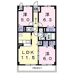 JR福知山線 福知山駅 徒歩4分の賃貸マンション 3階3LDKの間取り
