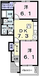 ＳＵＮＲＩＳＥ5番館 1階2DKの間取り