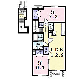 JR武豊線 緒川駅 徒歩9分の賃貸アパート 2階2LDKの間取り