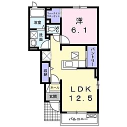 リヴィエール　ブラン 1階1LDKの間取り