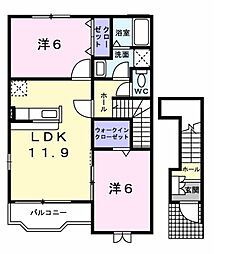 デルソーレＡ 2階2LDKの間取り