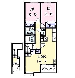 アンジュ　錦 2階2LDKの間取り