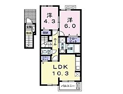 JR常磐線 土浦駅 バス8分 天川団地入口下車 徒歩4分の賃貸アパート 2階2LDKの間取り