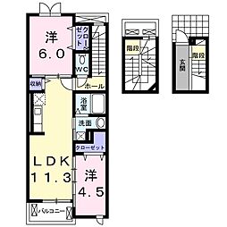 カーサ　グラース 3階2LDKの間取り