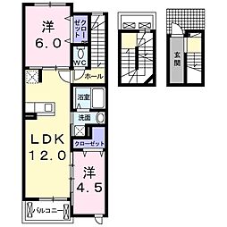 名鉄西尾線 桜町前駅 徒歩9分の賃貸アパート 3階2LDKの間取り