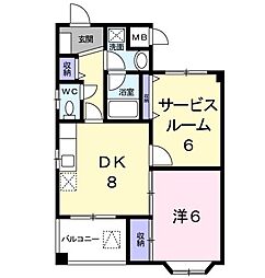 ヒルサイドビュー 3階2DKの間取り