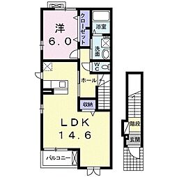 プリートIII 2階1LDKの間取り