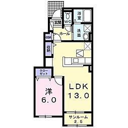 メゾン・ド・エレガンIV 1階1LDKの間取り