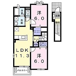 メゾン・ド・エレガンIV 2階2LDKの間取り