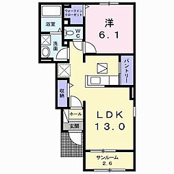 東武伊勢崎線 新伊勢崎駅 徒歩12分の賃貸アパート 1階1LDKの間取り