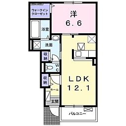 近鉄名古屋線 川越富洲原駅 徒歩22分の賃貸アパート 1階1LDKの間取り