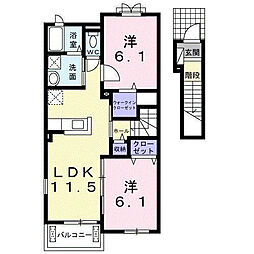 関東鉄道常総線 ゆめみ野駅 徒歩17分の賃貸アパート 2階2LDKの間取り
