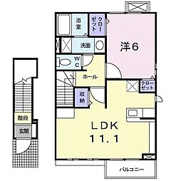 JR常磐線 常陸多賀駅 徒歩23分の賃貸アパート 2階1LDKの間取り