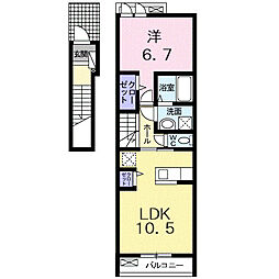ウィル・ビー　プラス 2階1LDKの間取り