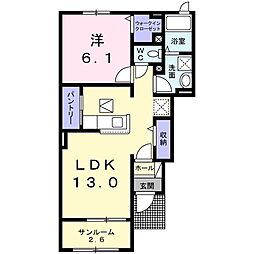 エスポワールIII 1階1LDKの間取り