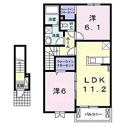 JR常磐線 内原駅 徒歩13分の賃貸アパート 2階2LDKの間取り