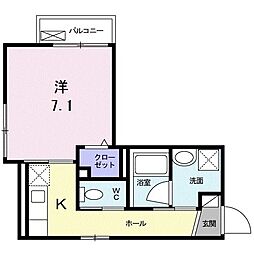 ラフェリオII 2階1Kの間取り