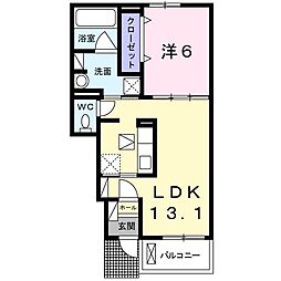 JR常磐線 内原駅 徒歩7分の賃貸アパート 1階1LDKの間取り