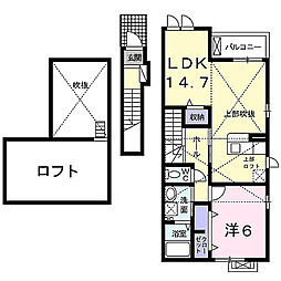 近鉄京都線 富野荘駅 徒歩18分の賃貸アパート 2階1LDKの間取り