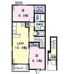 近鉄名古屋線 佐古木駅 徒歩5分の賃貸アパート 2階2LDKの間取り
