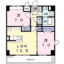 サニーコルソ 2LDKの間取図画像