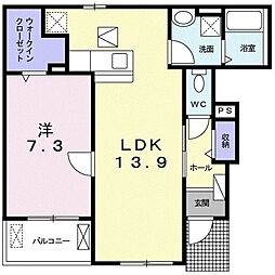 ニシル・ラッキーキャット 1LDKの間取図画像