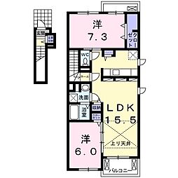 JR東海道本線 豊橋駅 バス19分 森岡下車 徒歩5分の賃貸アパート 2階2LDKの間取り