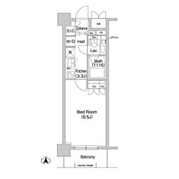 都営大江戸線 森下駅 徒歩7分の賃貸マンション 8階1Kの間取り