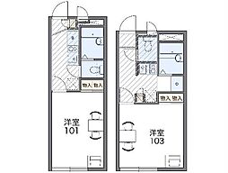 レオパレス若竹 203 2階1Kの間取り